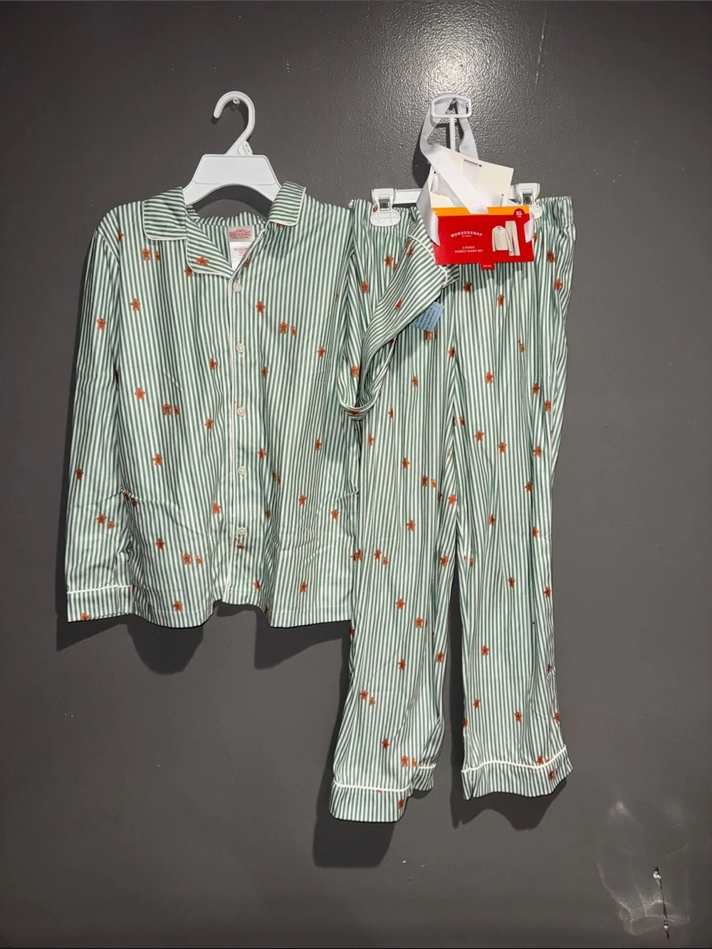 Wondershop Mint Green & White Striped Pajama Set with Orange Star Print